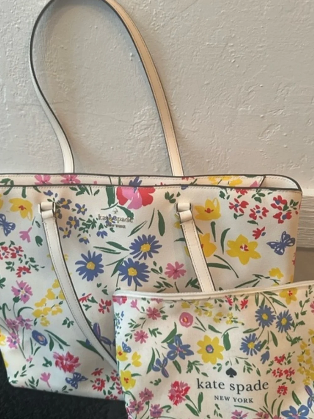 kate spade White Floral Tote with Matching Pouch - Multicolor Bloom - Picture 1 of 4